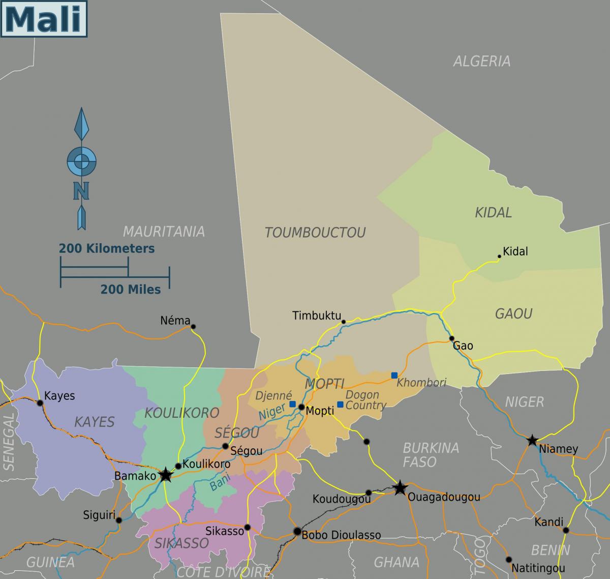 Mapa Mali regionów