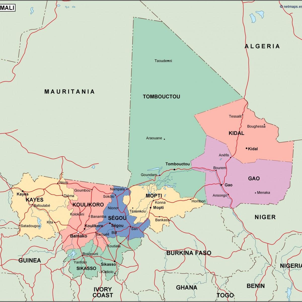 Mapa politycznych Mali